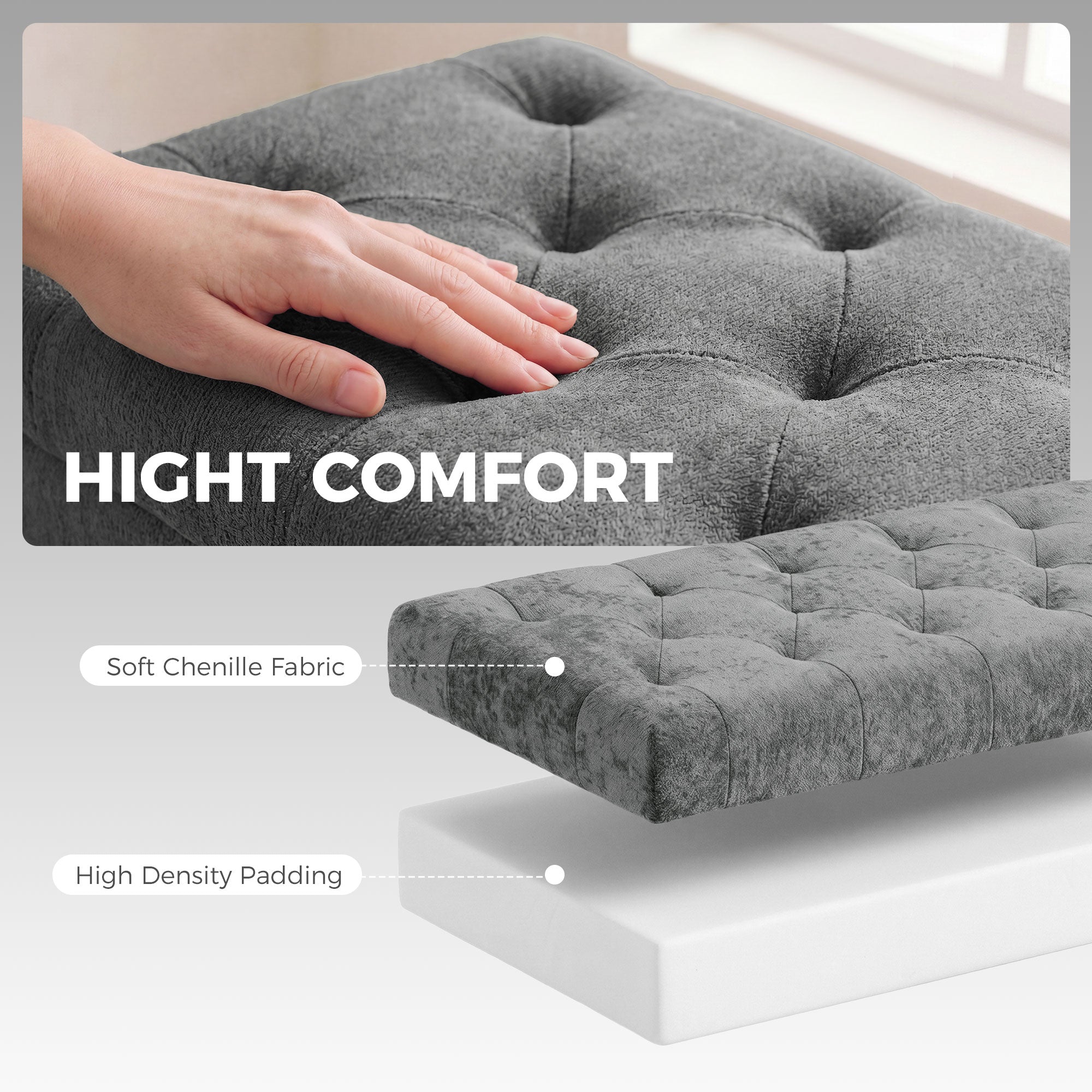 Chenille Fabric Storage Ottoman 114cm Wide With Metal Legs - Velmora