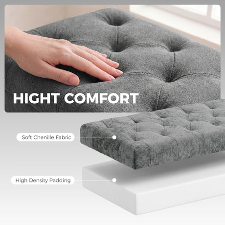 Chenille Fabric Storage Ottoman 114cm Wide With Metal Legs - Velmora