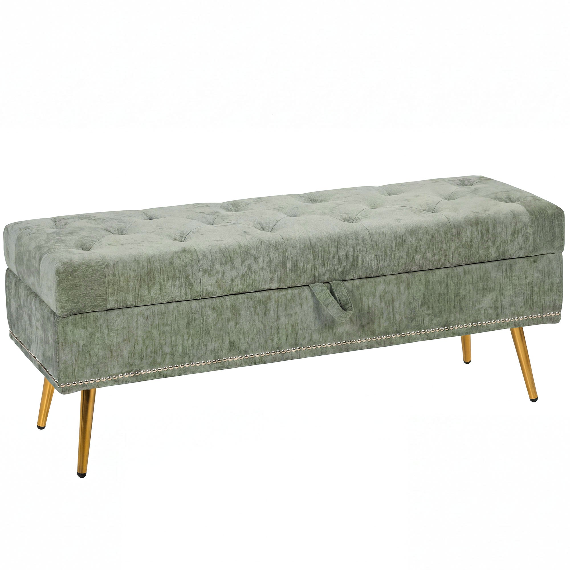 Chenille Fabric Storage Ottoman 114cm Wide With Metal Legs - Velmora