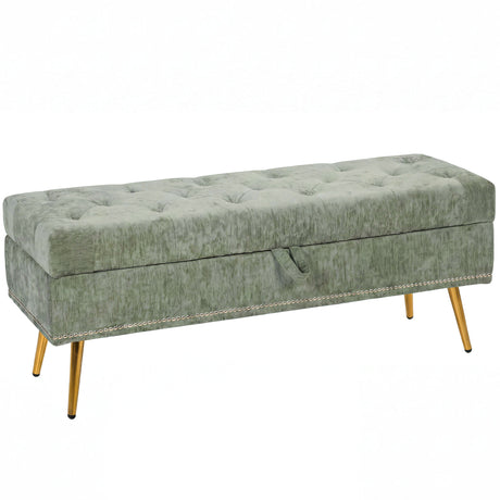 Chenille Fabric Storage Ottoman 114cm Wide With Metal Legs - Velmora