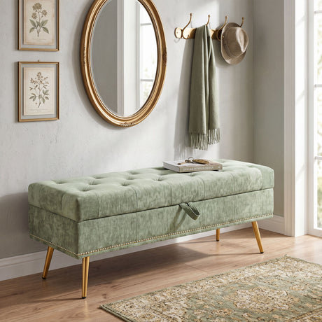 Chenille Fabric Storage Ottoman 114cm Wide With Metal Legs - Velmora