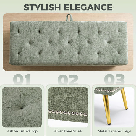 Chenille Fabric Storage Ottoman 114cm Wide With Metal Legs - Velmora