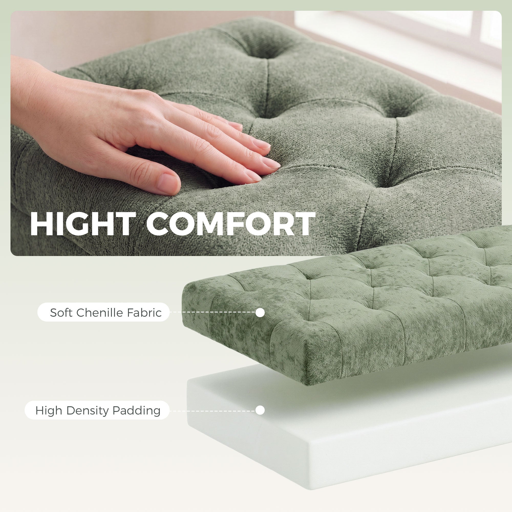 Chenille Fabric Storage Ottoman 114cm Wide With Metal Legs - Velmora