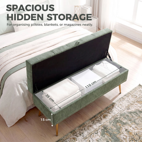 Chenille Fabric Storage Ottoman 114cm Wide With Metal Legs - Velmora