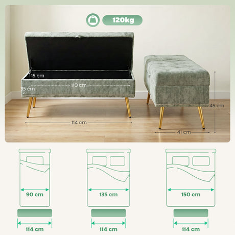 Chenille Fabric Storage Ottoman 114cm Wide With Metal Legs - Velmora