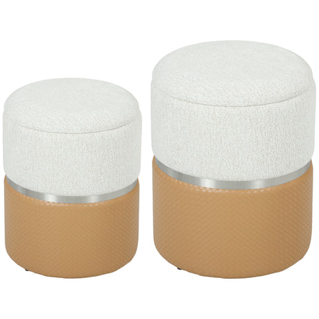 Chenille Fabric Storage Ottoman 36cm Wide Round in Set Of 2 - Velmora