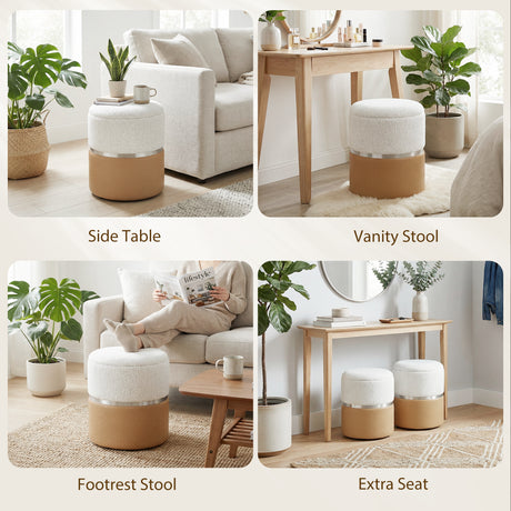 Chenille Fabric Storage Ottoman 36cm Wide Round in Set Of 2 - Velmora