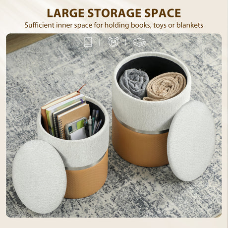 Chenille Fabric Storage Ottoman 36cm Wide Round in Set Of 2 - Velmora