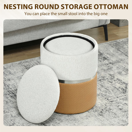 Chenille Fabric Storage Ottoman 36cm Wide Round in Set Of 2 - Velmora