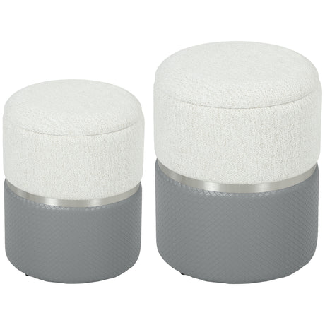 Chenille Fabric Storage Ottoman 36cm Wide Round in Set Of 2 - Velmora