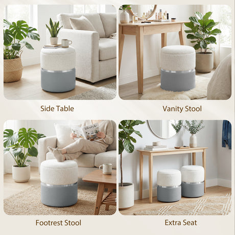 Chenille Fabric Storage Ottoman 36cm Wide Round in Set Of 2 - Velmora