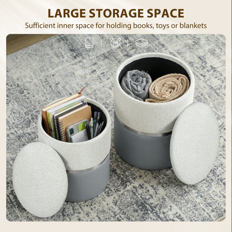 Chenille Fabric Storage Ottoman 36cm Wide Round in Set Of 2 - Velmora