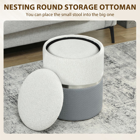 Chenille Fabric Storage Ottoman 36cm Wide Round in Set Of 2 - Velmora
