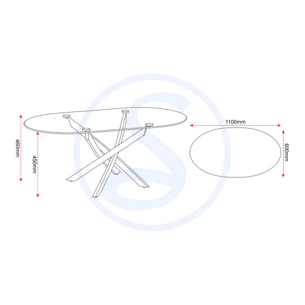 Clear Glass Coffee Table Oval With Metal Legs - Sheldon
