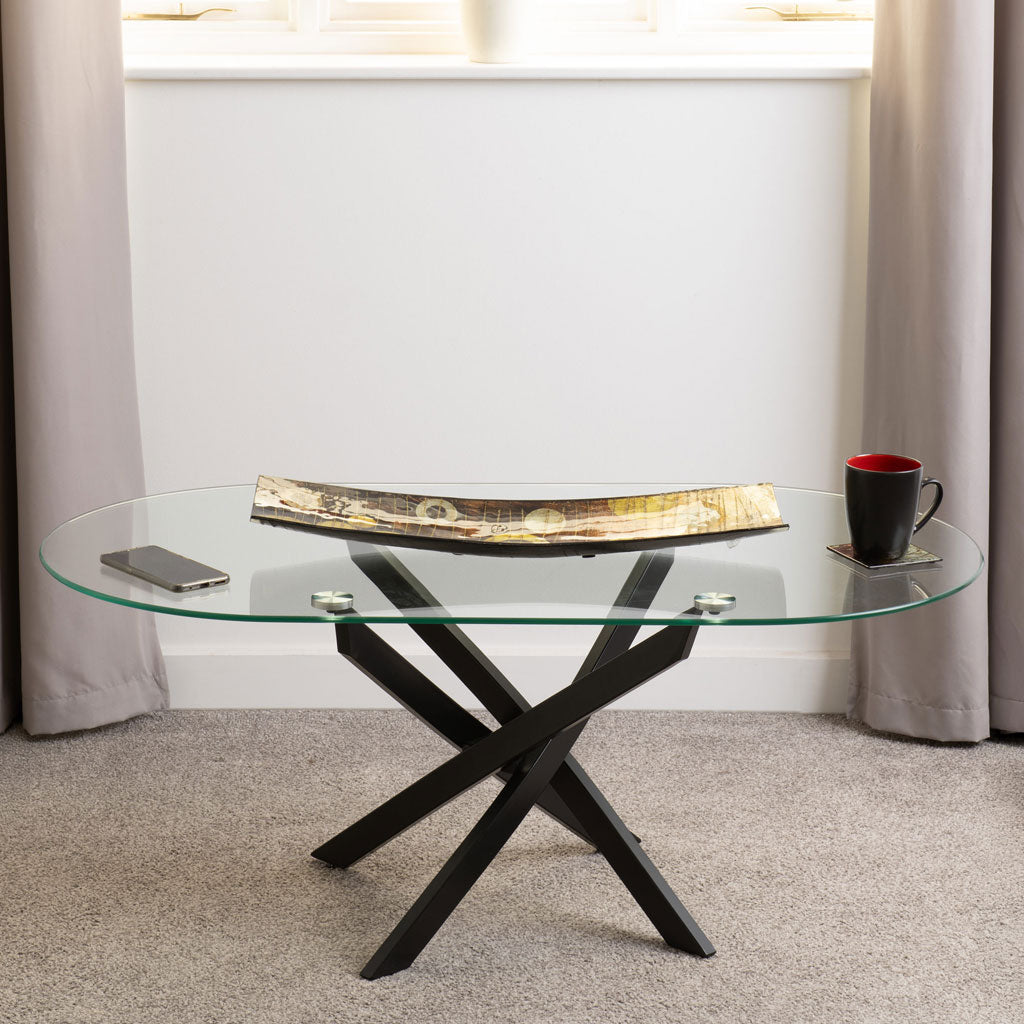 Clear Glass Coffee Table Oval With Metal Legs - Sheldon