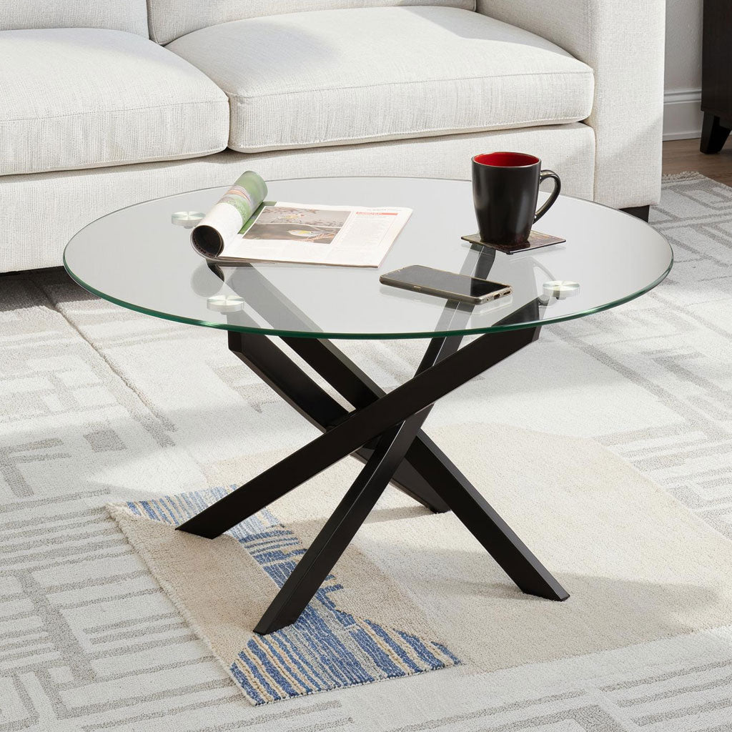Clear Glass Coffee Table Round With Metal Legs - Sheldon
