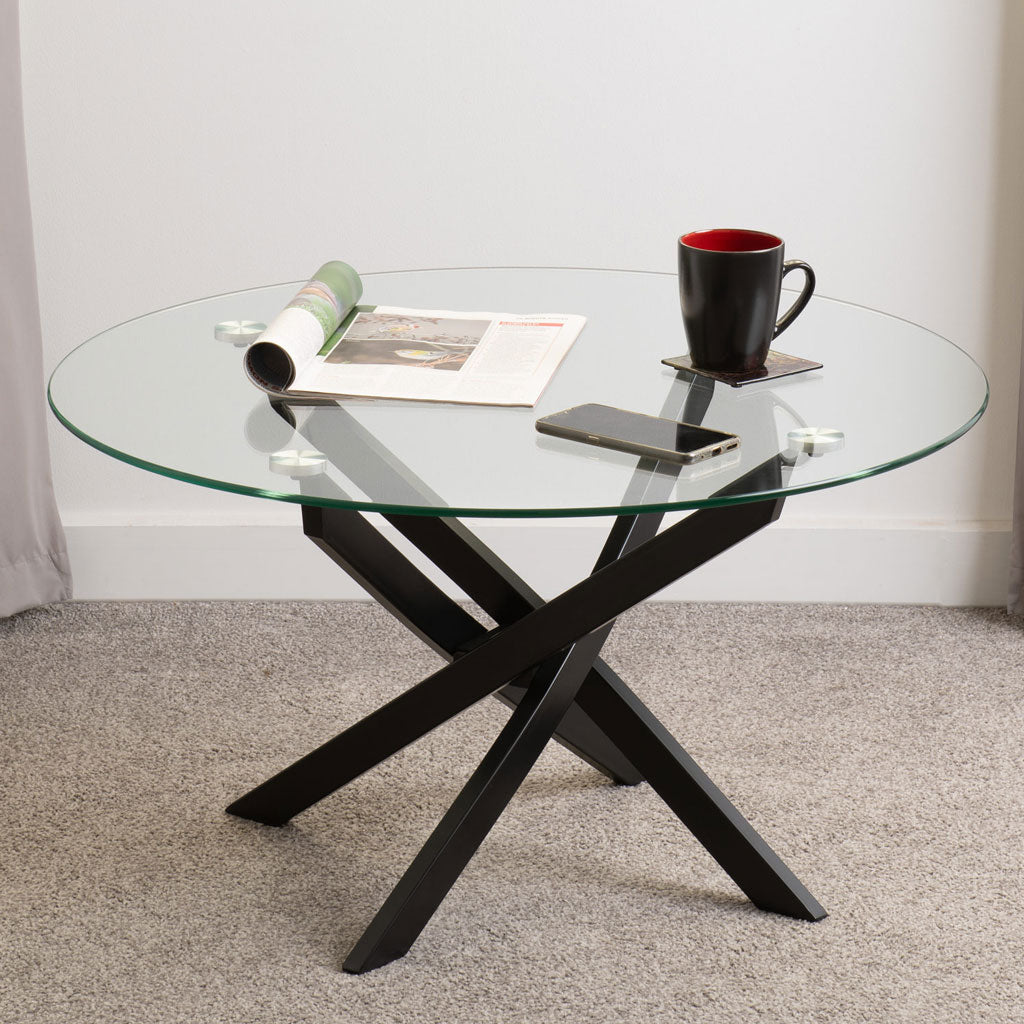 Clear Glass Coffee Table Round With Metal Legs - Sheldon