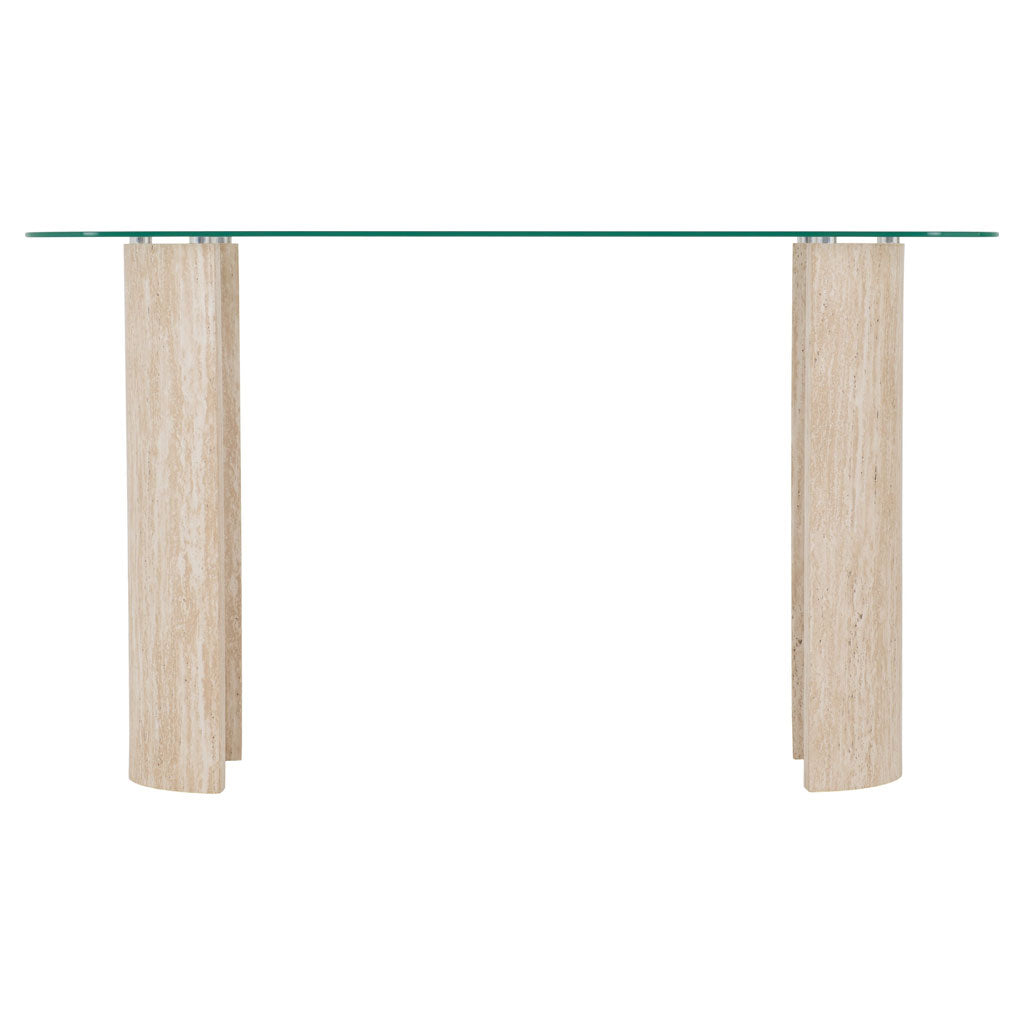 Clear Glass Console Table With Cream Marble Effect Base - Modena