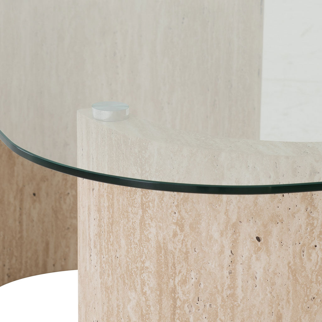 Clear Glass Console Table With Cream Marble Effect Base - Modena