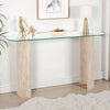 Clear Glass Console Table With Cream Marble Effect Base - Modena