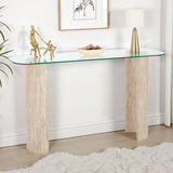 Clear Glass Console Table With Cream Marble Effect Base - Modena