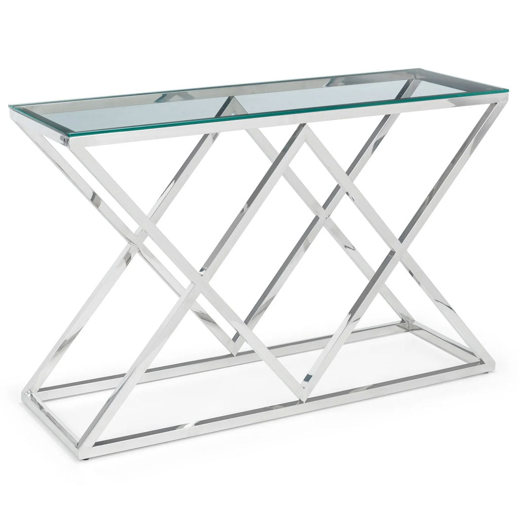 Clear Glass Console Table With Steel Frame - Biarritz