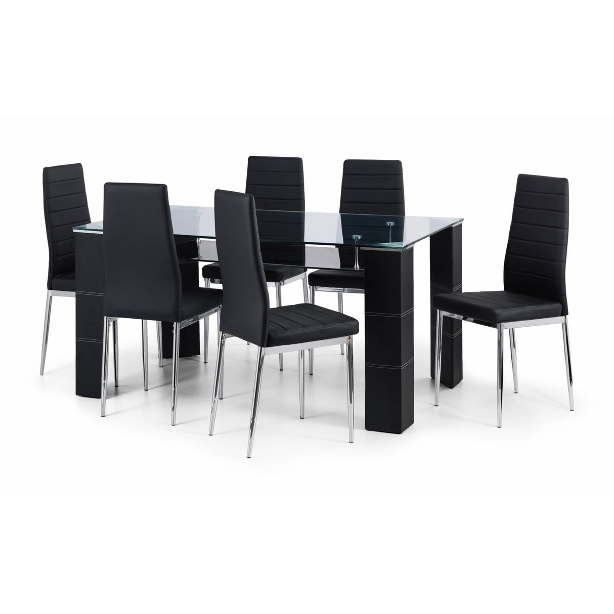 Clear Glass Dining Table for 6 People With Black Faux Leather Legs - Greenwich