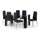 Clear Glass Dining Table for 6 People With Black Faux Leather Legs - Greenwich