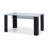 Clear Glass Dining Table for 6 People With Black Faux Leather Legs - Greenwich