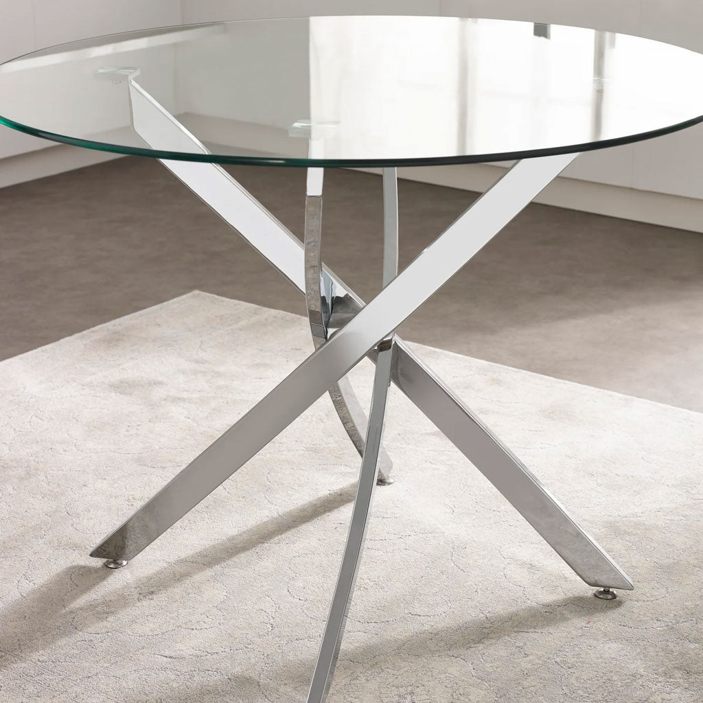 Clear Glass Dining Table Round With Chrome Base - Anderson
