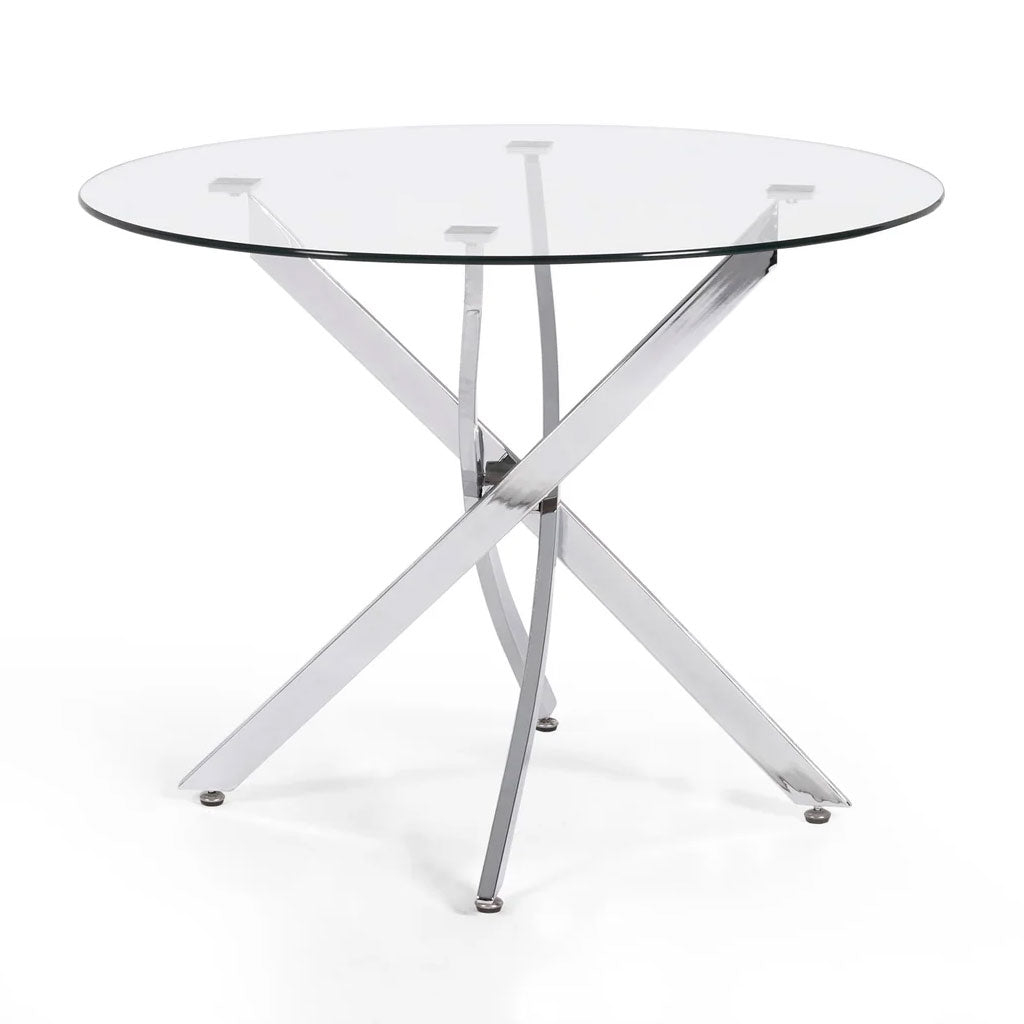 Clear Glass Dining Table Round With Chrome Base - Anderson