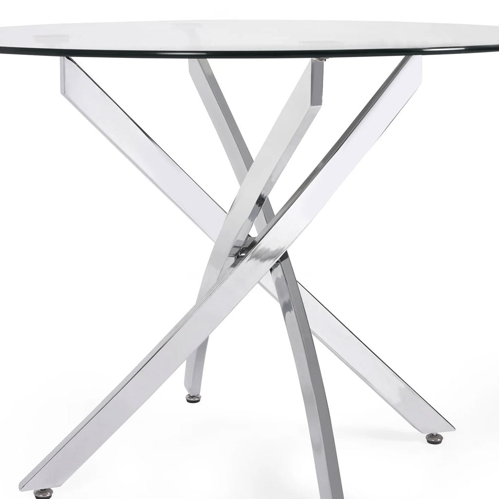 Clear Glass Dining Table Round With Chrome Base - Anderson