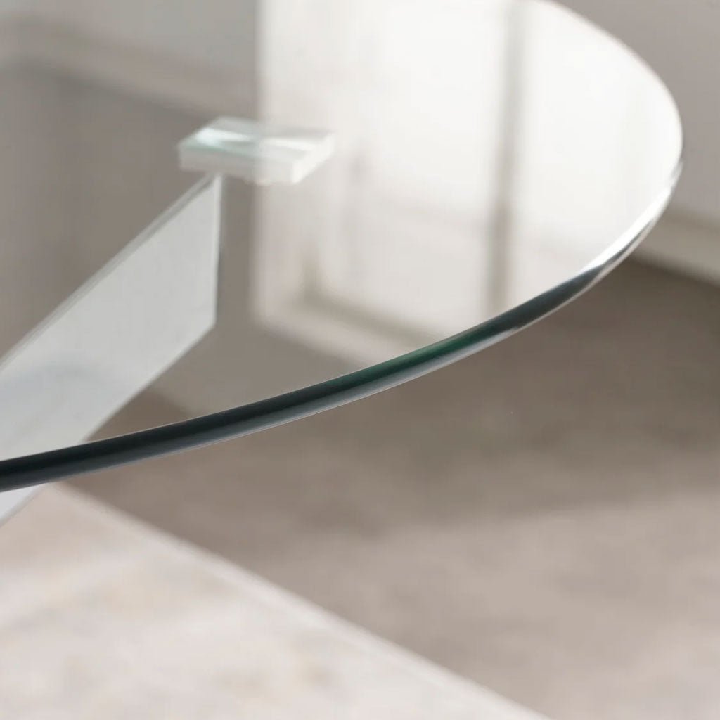 Clear Glass Dining Table Round With Chrome Base - Anderson