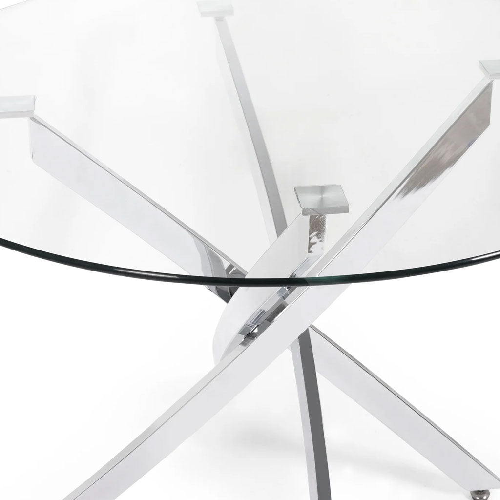 Clear Glass Dining Table Round With Chrome Base - Anderson