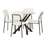 Clear Glass Dining Table With 4 Boucle Fabric Dining Chairs - Sheldon