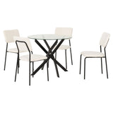 Clear Glass Dining Table With 4 Boucle Fabric Dining Chairs - Sheldon