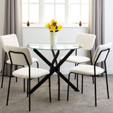 Clear Glass Dining Table With 4 Boucle Fabric Dining Chairs - Sheldon
