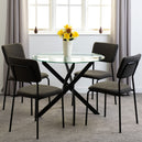 Clear Glass Dining Table With 4 Boucle Fabric Dining Chairs - Sheldon