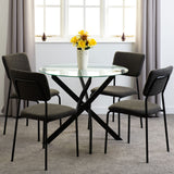 Clear Glass Dining Table With 4 Boucle Fabric Dining Chairs - Sheldon