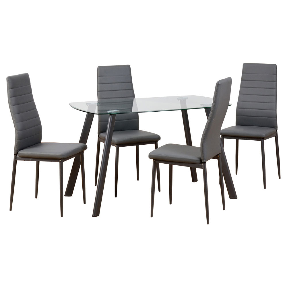 Clear Glass Dining Table With 4 Faux Leather Dining Chairs - Abbey