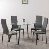 Clear Glass Dining Table With 4 Faux Leather Dining Chairs - Abbey