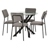 Clear Glass Dining Table With 4 Velvet Dining Chairs - Sheldon