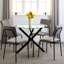 Clear Glass Dining Table With 4 Velvet Dining Chairs - Sheldon