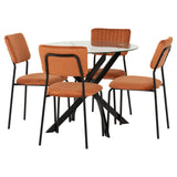 Clear Glass Dining Table With 4 Velvet Dining Chairs - Sheldon