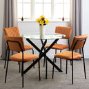 Clear Glass Dining Table With 4 Velvet Dining Chairs - Sheldon