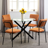 Clear Glass Dining Table With 4 Velvet Dining Chairs - Sheldon