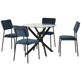 Clear Glass Dining Table With 4 Velvet Dining Chairs - Sheldon