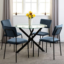 Clear Glass Dining Table With 4 Velvet Dining Chairs - Sheldon