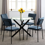 Clear Glass Dining Table With 4 Velvet Dining Chairs - Sheldon