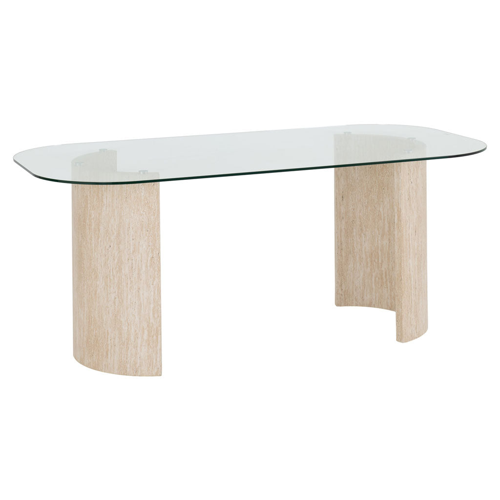 Clear Glass Dining Table With Cream Marble Effect Base - Modena | Cozy ...